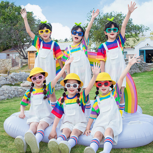六一儿童啦啦队演出服啦啦操舞蹈背带裤表演服装幼儿园毕业照夏季