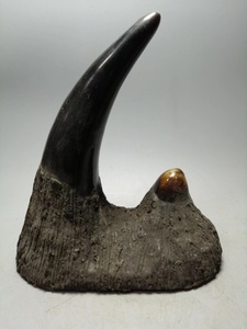 古董古玩杂项旧藏农村收淘老货老物件牛角精雕双尖摆件高仿犀牛角