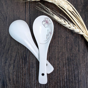 陶瓷家用调羹大小汤勺喝汤花卉长柄大号汤匙瓢羹青花釉中彩可微波