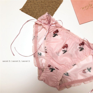 secret3/日系小姐姐酱粉樱桃网纱透气蕾丝蝴蝶结性感可爱三角内裤
