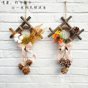 复古乡村干树枝麻绳天然木棍家居挂帘壁饰墙面装饰创意个性挂饰