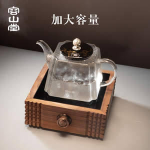 容山堂玻璃烧水壶陶瓷鎏银壶钮新款加大容量煮茶器电陶炉茶炉茶具