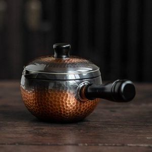 同合日本进口新光堂赤铜锤目平盖急须日式家用手工侧把过滤泡茶壶