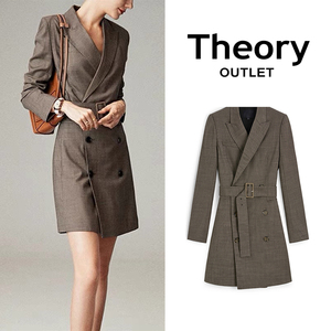 美国theory希尔瑞正品女装代购高级羊毛翻领西装裙双排扣连衣裙女