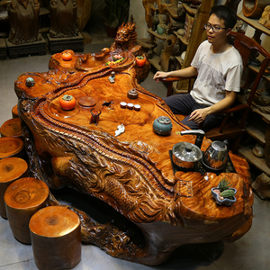 根雕茶台红椿木茶桌整体树根大型茶几实木茶桌椅组合茶海hf6996