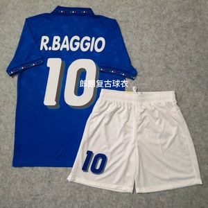 1994世界杯94年意大利球衣主场10号巴乔蓝色短袖复古足球服套装男