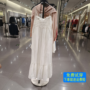 ZA24海边度假风法式初恋白色高个子超长吊带小白裙连衣裙0881302