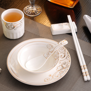 陶瓷酒店用品摆台餐具四件套套装骨碟翅碗汤勺三件套筷架茶杯