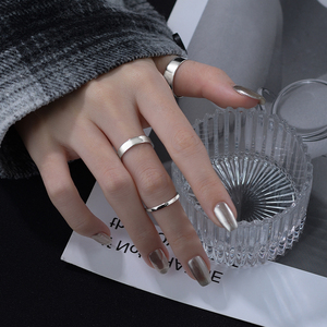 925纯银戒指女日韩小众设计ins极简细宽光面素圈男食指可调节指环