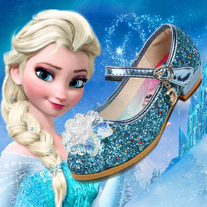 女童高跟鞋夏季爱莎冰雪奇缘公主鞋软底小学生艾莎水晶鞋儿童鞋子