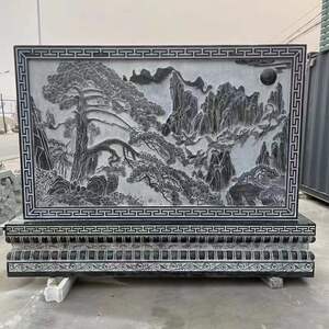 石雕影壁墙庭院石材浮雕壁画大理石山水画别墅石头福中式屏风摆件