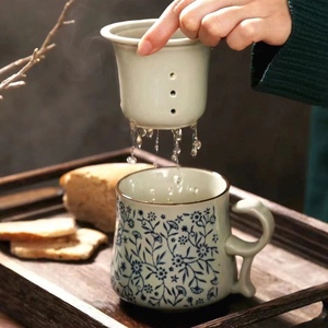 泡茶杯茶水分离陶瓷日式茶具办公室带盖带过滤男女功夫茶杯马克杯