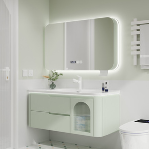 橡木烤漆圆角浴室柜陶瓷一体盆卫生间智能镜柜洗脸盆洗漱台卫浴柜