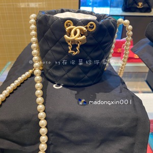 韩国直邮 代购 香奈儿chanel 复古双c 珍珠链条水桶包斜挎包 黑色