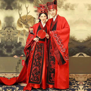 汉朝汉服嫁衣古代中式婚礼婚服皇后凤冠霞帔古装喜服新娘服新郎服