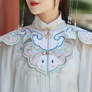 明制汉服女云肩配饰中国风对襟立领传统汉服广袖长衫明制褶裙春夏
