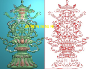 仿古藏式莲花法器挂件佛教八宝牌子精雕图浮雕灰度电脑雕刻佛八宝