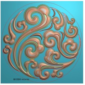 圆形仿古祥云挂件圆牌云纹牌子云朵吉祥云牌子精雕图浮雕灰度雕刻