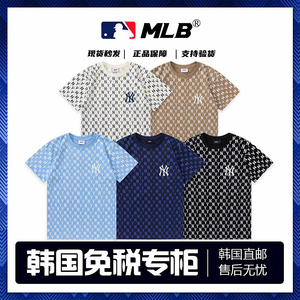 韩国直邮MLB男女情侣款短袖t恤夏季休闲宽松满印老花NY洋基队上衣