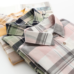 英伦风格子衬衫女春款新款宽松磨毛休闲时尚翻领长袖衬衣上衣打底