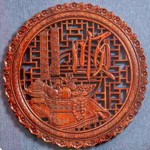 东阳木雕香樟实木仿古画圆形客厅玄关背景墙壁挂件中式工艺装饰品