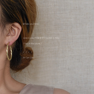 Byeonce丨银针哑光金属大圆圈耳环欧美复古冷淡风扭圈耳饰品B877