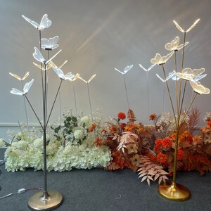 婚庆道具铁艺电镀多头拉丝蝴蝶路引灯婚礼堂t台装饰发光地插灯