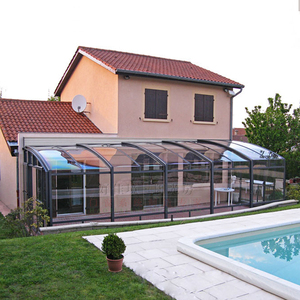 别墅可移动阳光房定制庭院推拉电动玻璃顶自动伸缩折叠泳池遮雨棚