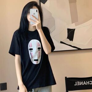 精神小妹无脸纯棉短袖圆领网红男女同款社会小伙修身情侣印花t恤