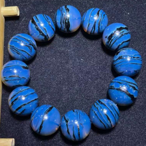 诚缘天然缅甸琥珀手串金蓝底海藻一线天虎皮纹单圈手链植物珀珠子