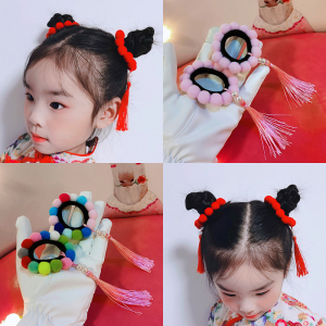 公主小女孩哪吒丸子头饰品彩色流苏发圈儿童女童宝宝可爱秋冬发饰