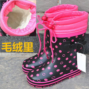 冬季新款外贸时尚保暖雨靴儿童雨鞋毛绒里雨靴童鞋束口雨靴