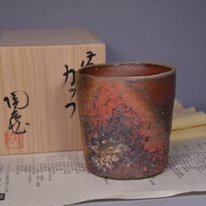 日本备前烧大师 市重文 小西陶藏 小西陶古三代 大茶杯 汤吞 共箱
