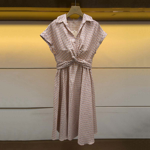 卓雅2021夏新款女装国内专柜正品代购印花短袖收腰连衣裙n12e5802