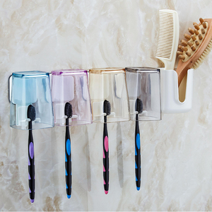 简约三口四口之家卫生间壁挂置物架牙刷架吸壁式刷牙杯套装免打孔