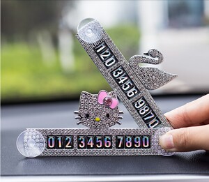 汽车创意临时停车牌车载挪车电话号码牌天鹅镶钻夜光车上内饰用品