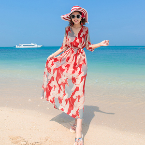 巴厘岛沙滩裙女夏天三亚旅游拍照海边度假雪纺连衣裙超仙显瘦长裙