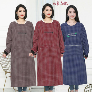 加长加肥纯棉长袖围裙透气防污罩衣家用上班罩衣时尚女加大工作服