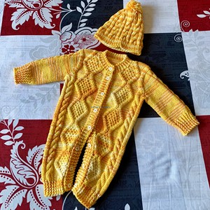 新生婴儿毛衣冬季套装男女幼宝宝连体针织衫棉纱线连身衣手工编织