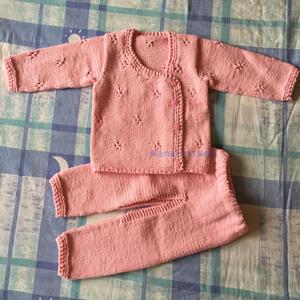 纯手工编织婴儿毛衣/新生儿针织开衫和尚衣/宝宝手工棉线毛衣套装