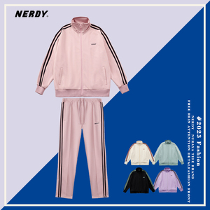 韩国潮牌nerdy春季运动服套装女iu同款双杠宽松休闲外套男情侣服
