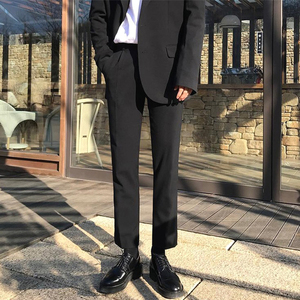 高级感西装裤子男设计感直筒宽松九分裤配马丁靴的西裤加绒休闲裤