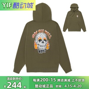 vans范斯卫衣 春秋季军绿色骷髅头印花套头连帽上衣 vn0a54i9kcz