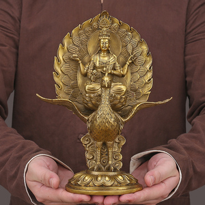 全铜孔雀大明王菩萨佛像摆件凤凰佛母密宗护世金刚客厅寺庙供奉像