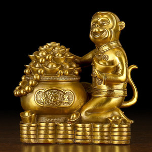 开光金猴聚财铜猴子摆件 纯铜招财风水生肖猴家居客厅装饰品摆设