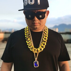 网红抖音大金链子社会人塑料大道具假黄金项链男粗超夸张假金土豪