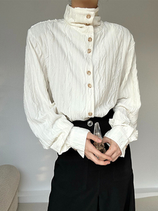 山本耀司风高级感日系打底衫男女春秋季肌理感立领中性风长袖衬衫