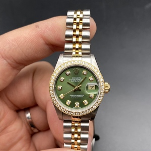 二手劳力士日志69173女士机械腕表26mm表径橄榄绿色盘18k金精钢