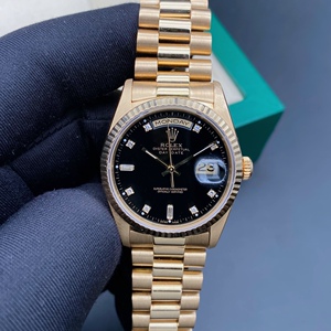 二手劳力士星期日历18238全金劳黑色表盘钻石刻度表盘养护36表径