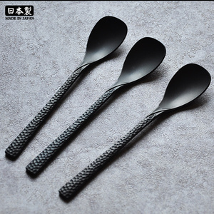 日本进口高桑金属黑色哑光锤目纹勺子创意特色不锈钢甜品咖啡勺子